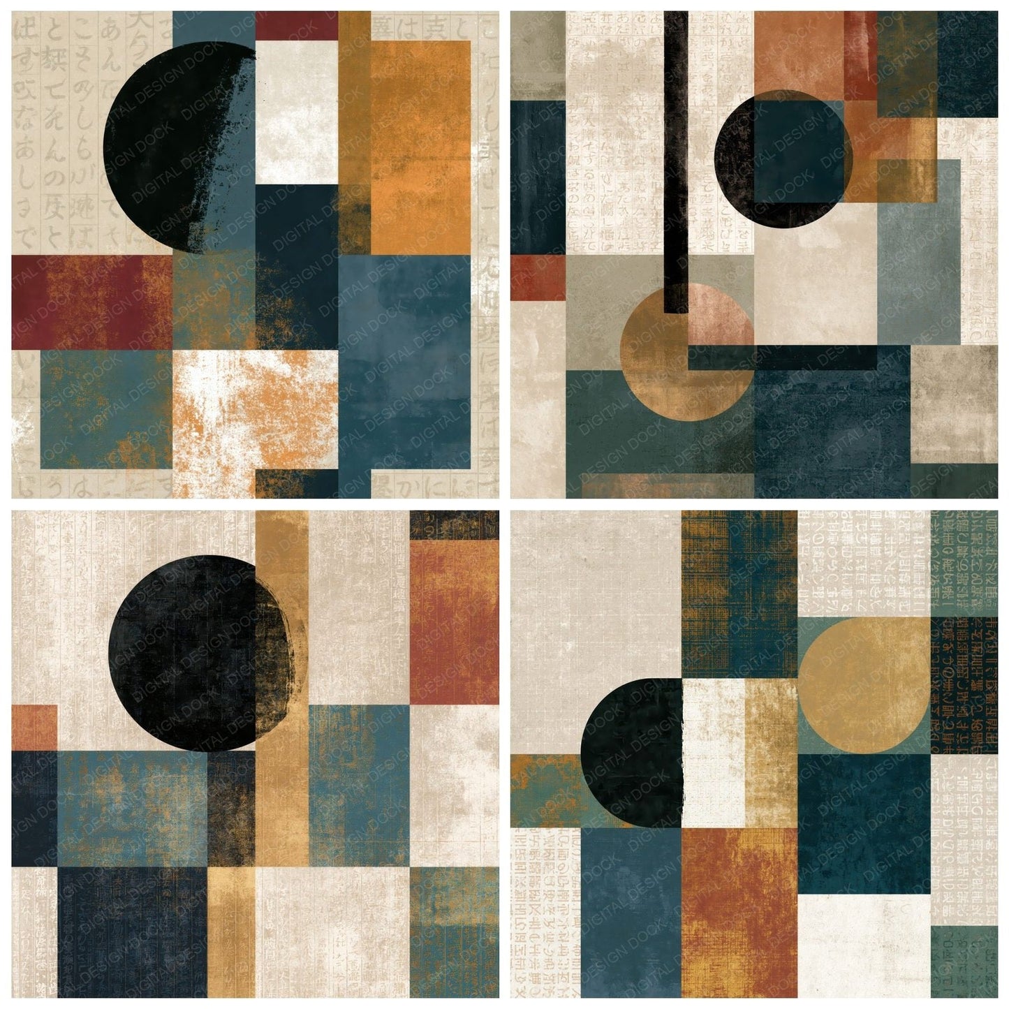 Bauhaus Linen Slate Abstract Digital Paper Pack (DDD014066)