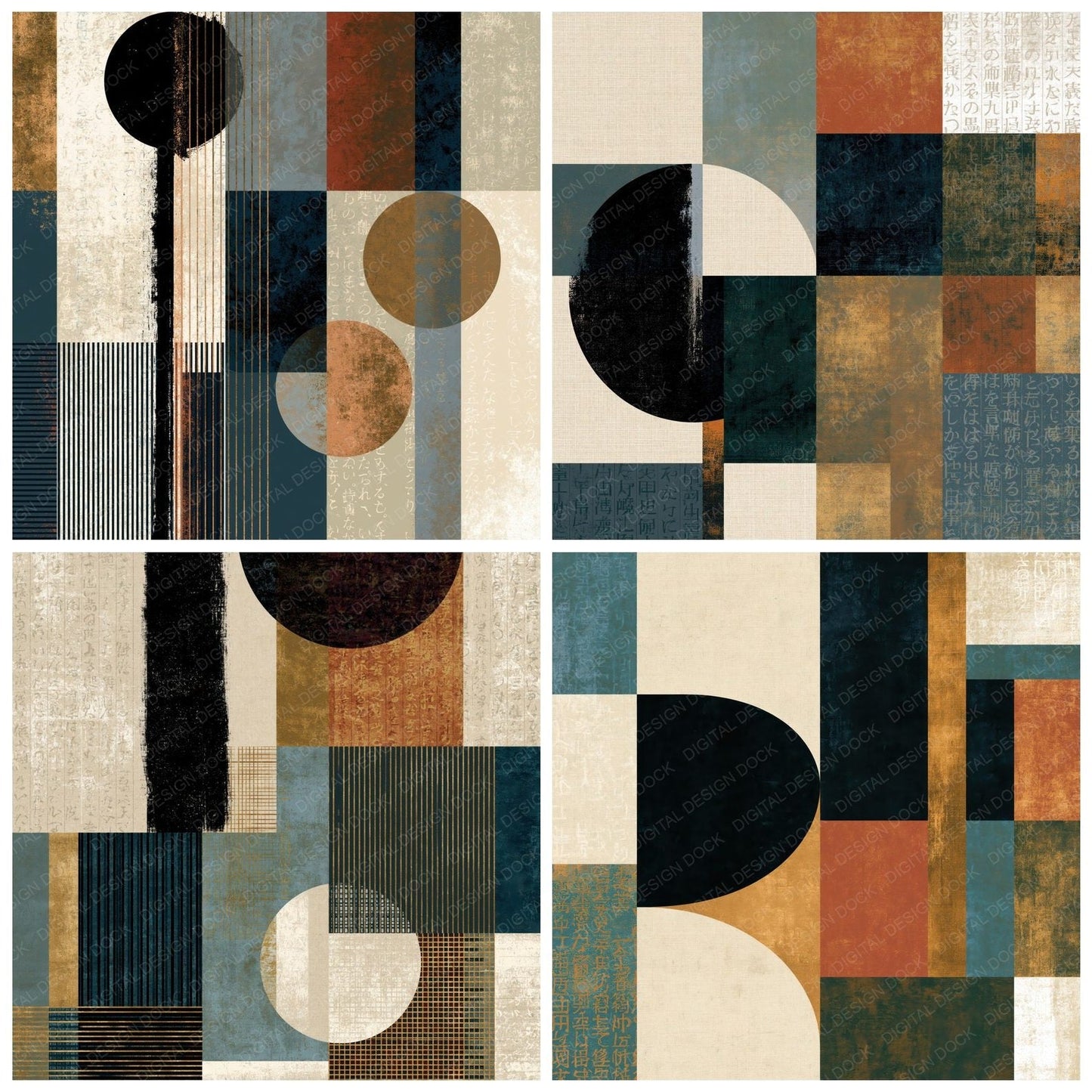 Bauhaus Linen Slate Abstract Digital Paper Pack (DDD014066)