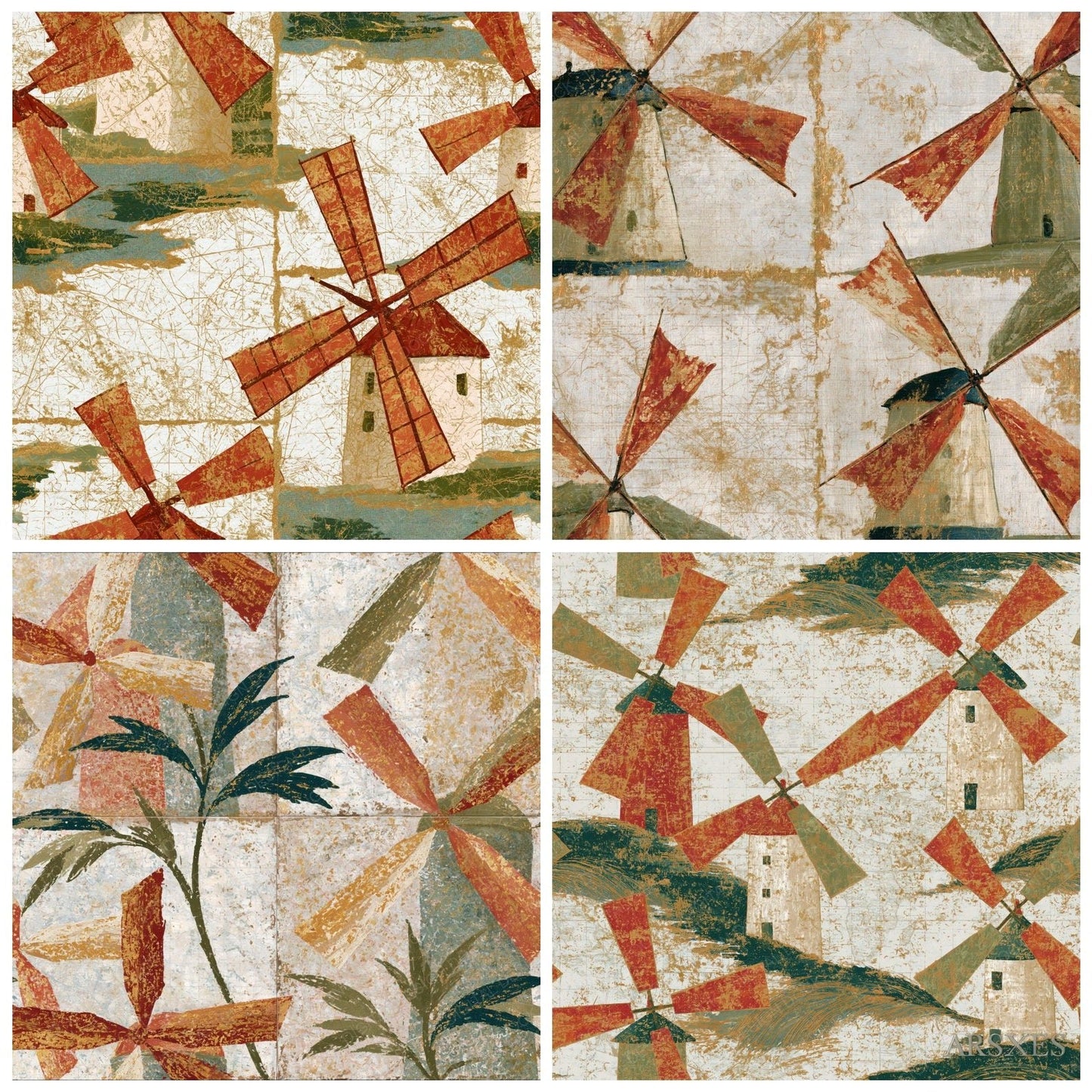 Chinoiserie Windmills Terracotta Olive Digital Paper Pack (DDD014067)
