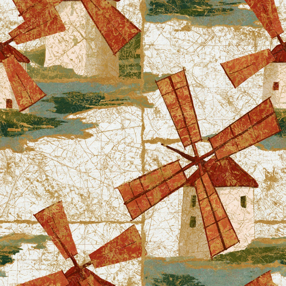 Chinoiserie Windmills Terracotta Olive Digital Paper Pack (DDD014067)