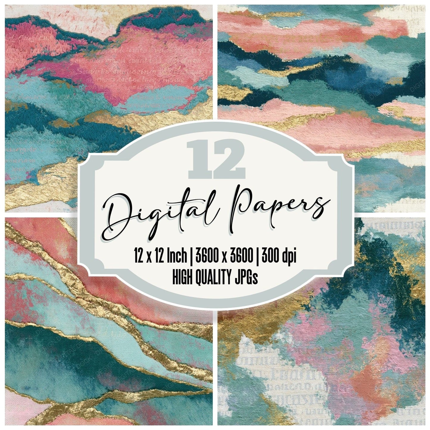 Embroidery Powder Pink Seafoam Tonal Digital Paper Pack (DDD014068)