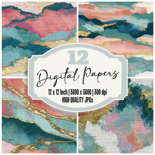 Embroidery Powder Pink Seafoam Tonal Digital Paper Pack (DDD014068)