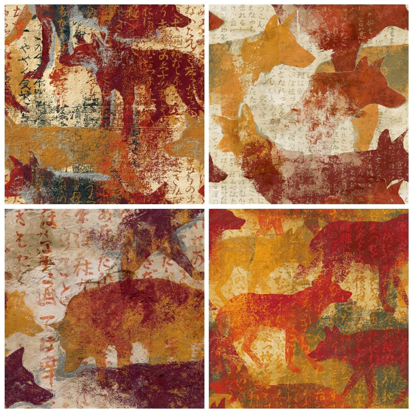 Fresco Wild Dogs Rust Maroon Seamless Digital Paper Pack (DDD014069)