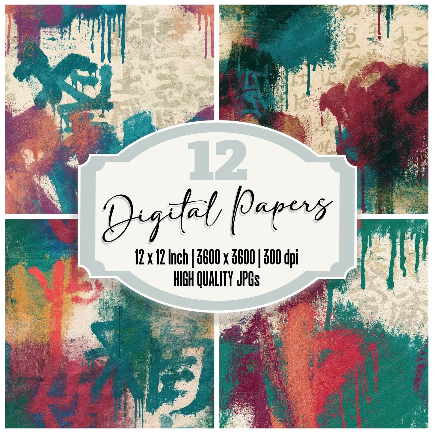 Graffiti Malachite Burgundy Texture Seamless Digital Paper Pack (DDD014070)