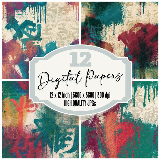 Graffiti Malachite Burgundy Texture Seamless Digital Paper Pack (DDD014070)