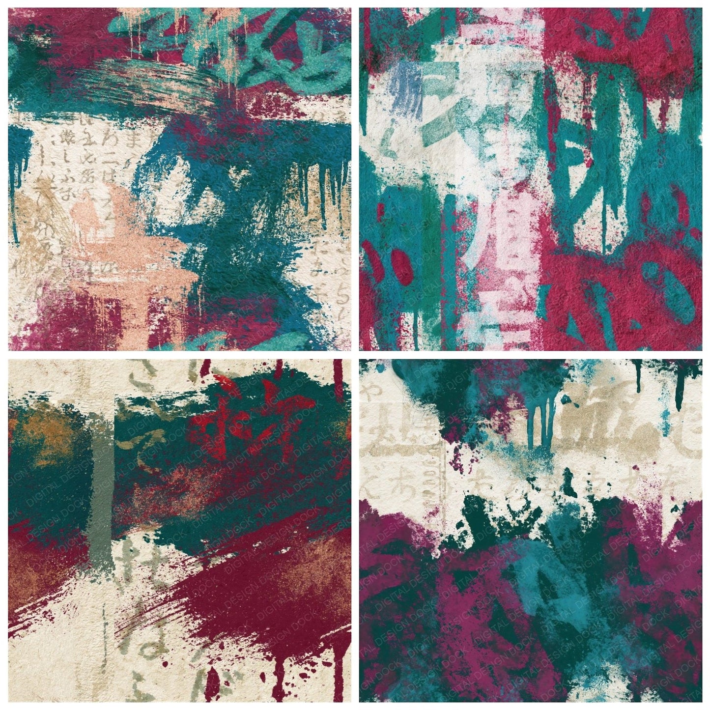 Graffiti Malachite Burgundy Texture Seamless Digital Paper Pack (DDD014070)