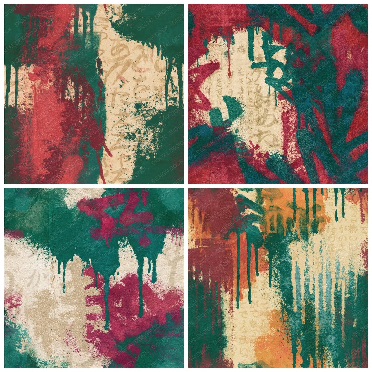 Graffiti Malachite Burgundy Texture Seamless Digital Paper Pack (DDD014070)