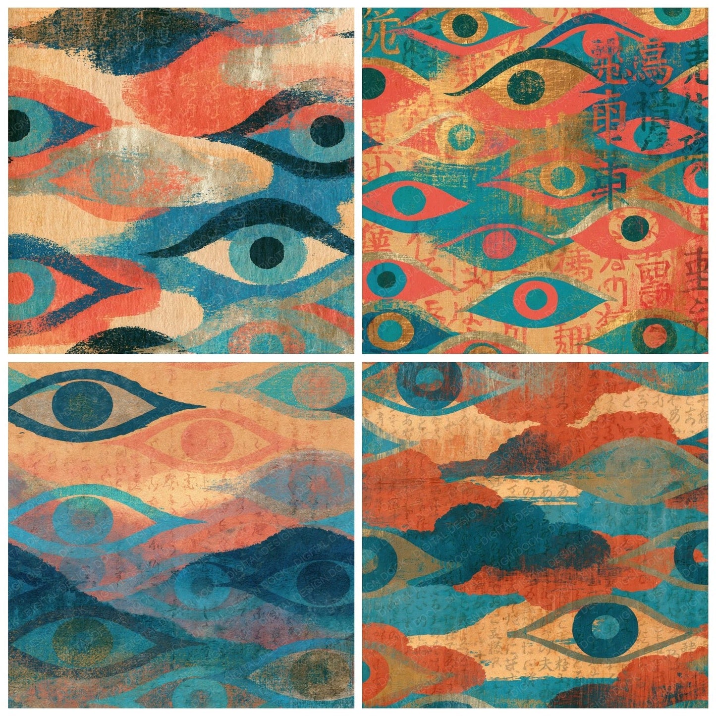 Infrared Evil Eyes Coral Turquoise Digital Paper Pack (DDD014071)