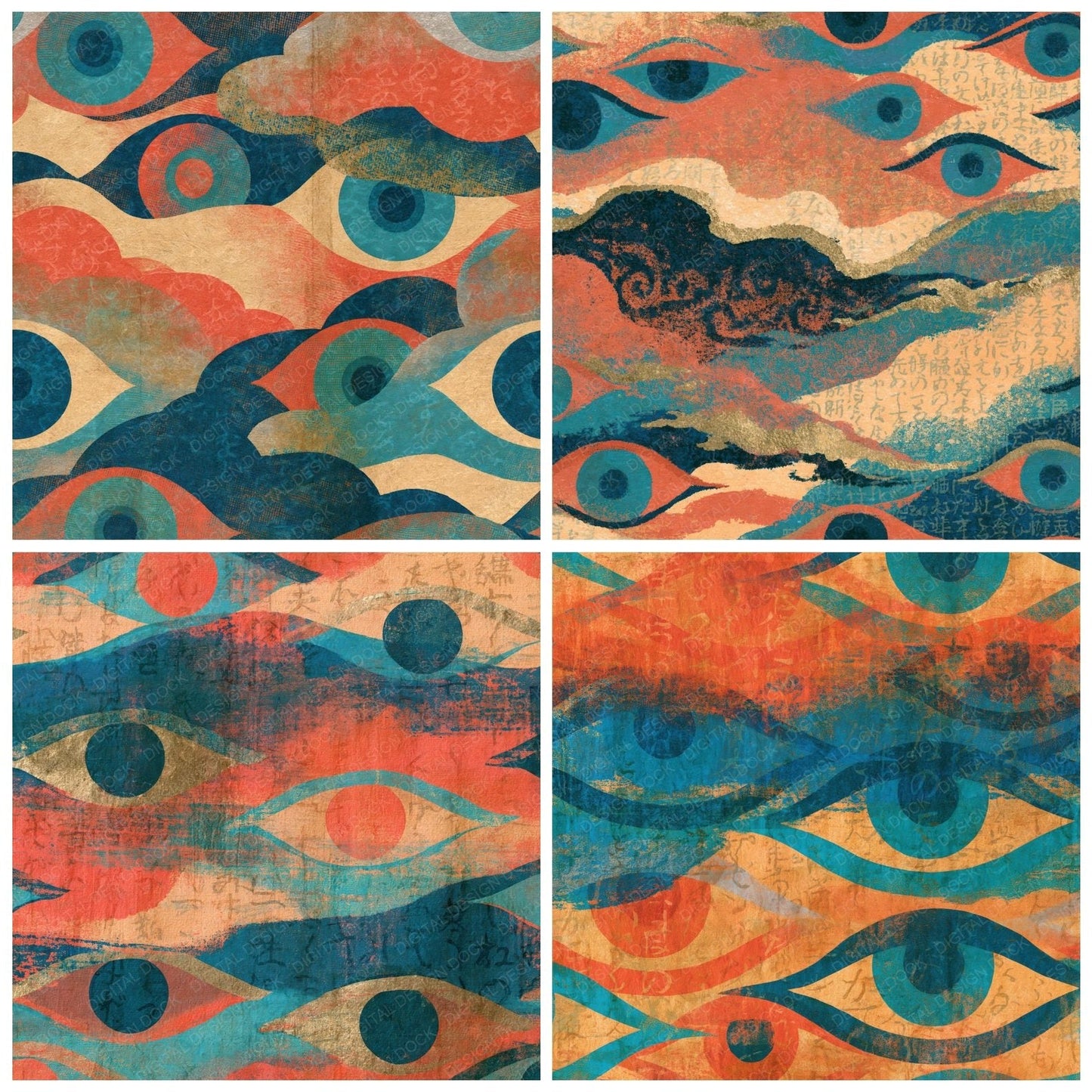 Infrared Evil Eyes Coral Turquoise Digital Paper Pack (DDD014071)