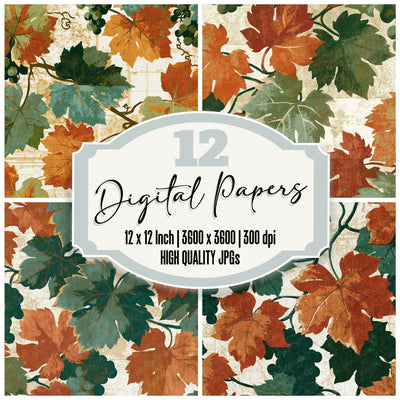 Mezzotint Wine Vines Avocado Burnt Orange Digital Paper Pack (DDD014073)