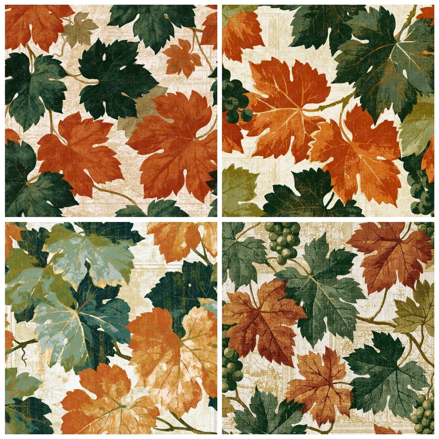 Mezzotint Wine Vines Avocado Burnt Orange Digital Paper Pack (DDD014073)