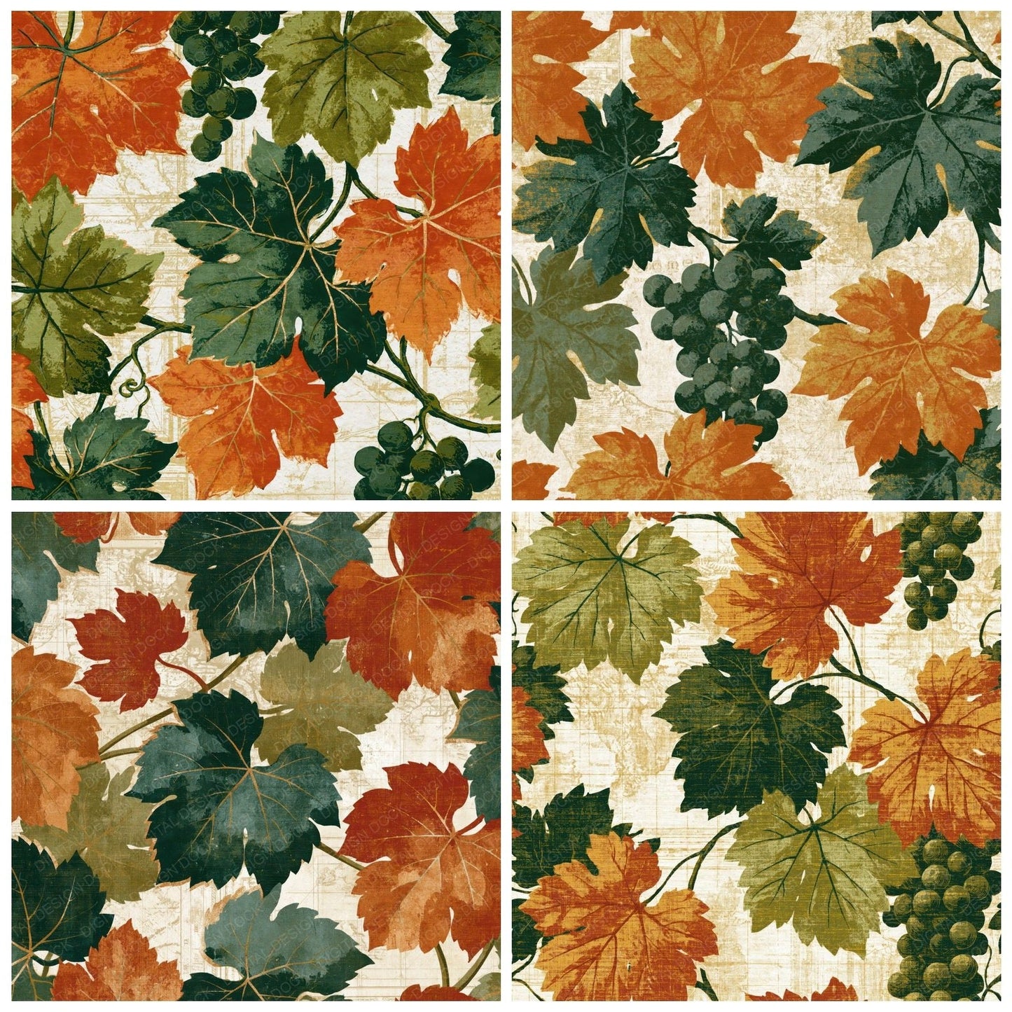 Mezzotint Wine Vines Avocado Burnt Orange Digital Paper Pack (DDD014073)