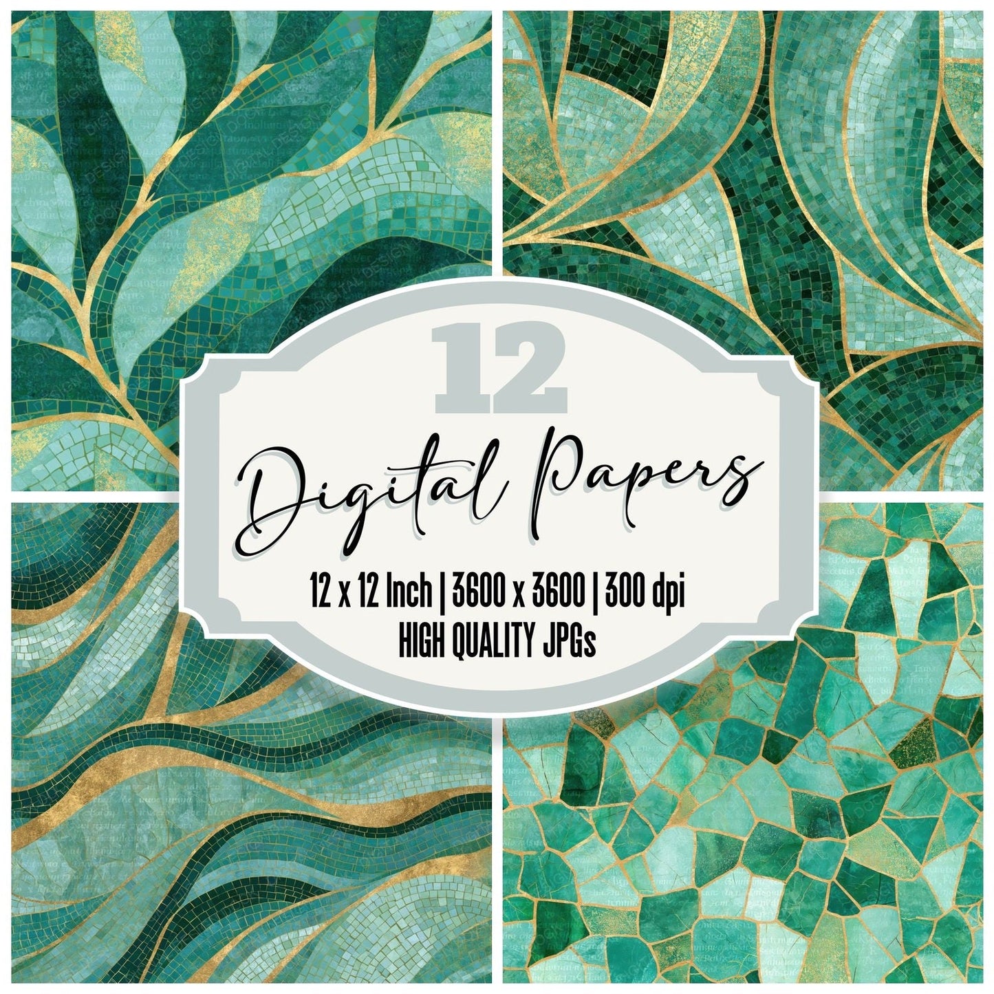 Mosaic Mint Jade Emerald Abstract Digital Paper Pack (DDD014075)