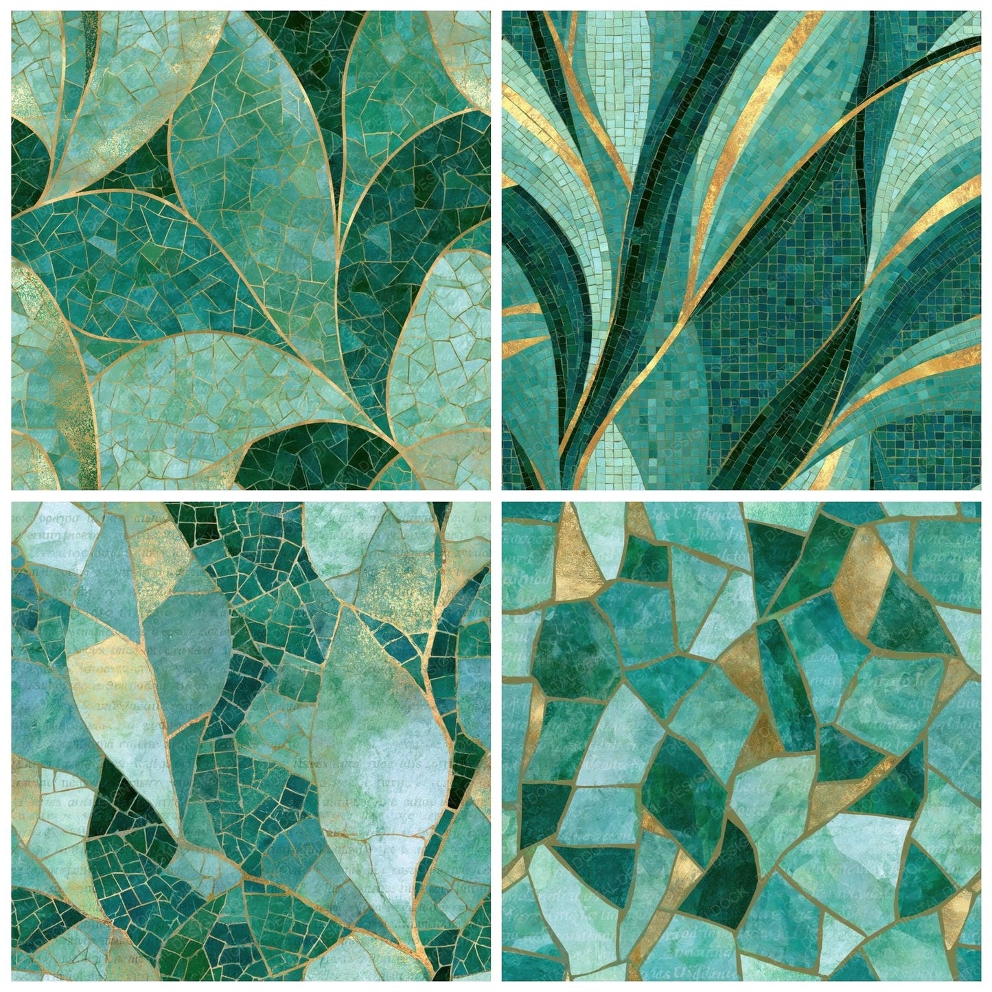Mosaic Mint Jade Emerald Abstract Digital Paper Pack (DDD014075)