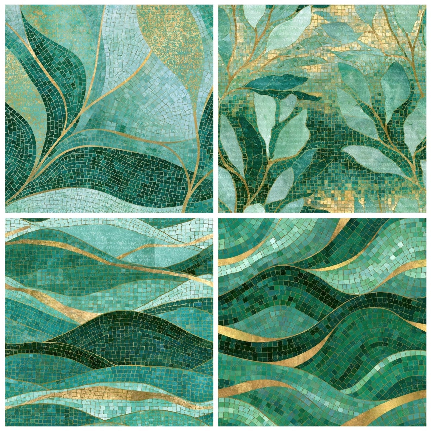 Mosaic Mint Jade Emerald Abstract Digital Paper Pack (DDD014075)