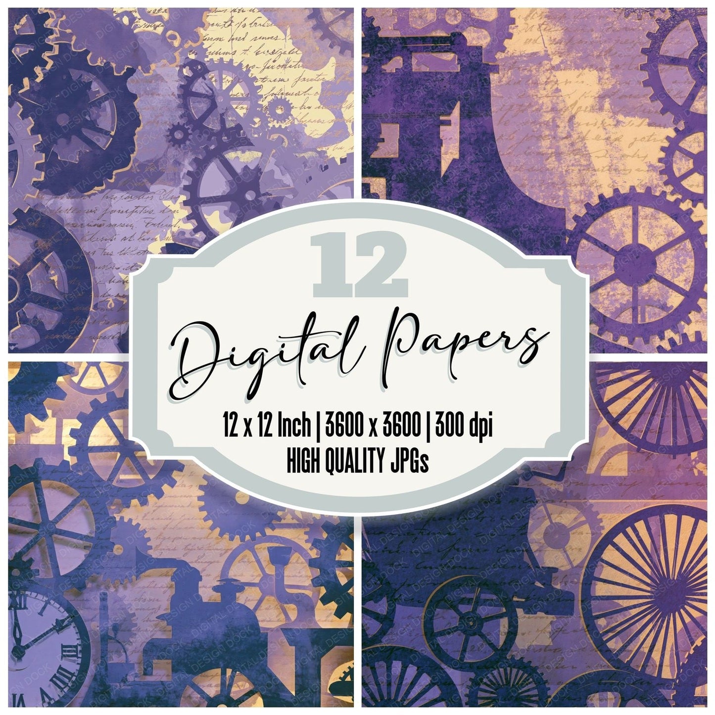 Papercut Steampunk Machinery Lavender Digital Paper Pack (DDD014077)