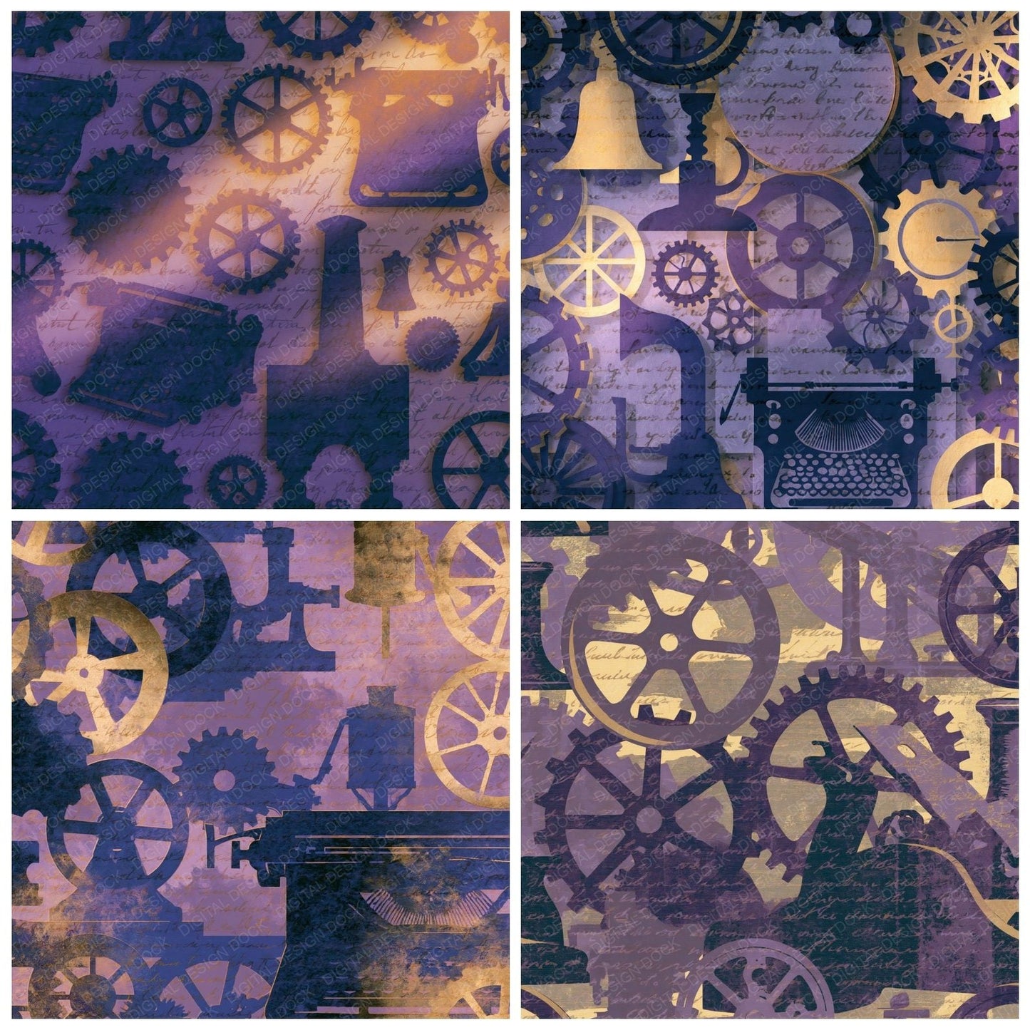 Papercut Steampunk Machinery Lavender Digital Paper Pack (DDD014077)