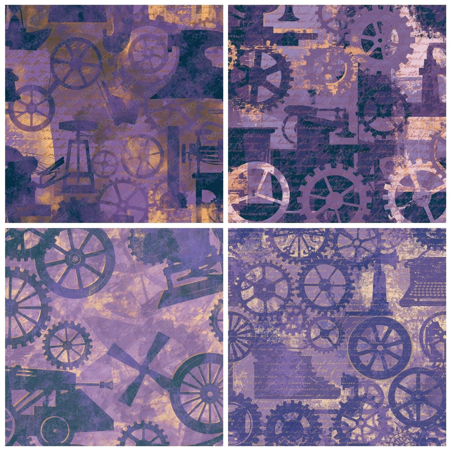 Papercut Steampunk Machinery Lavender Digital Paper Pack (DDD014077)