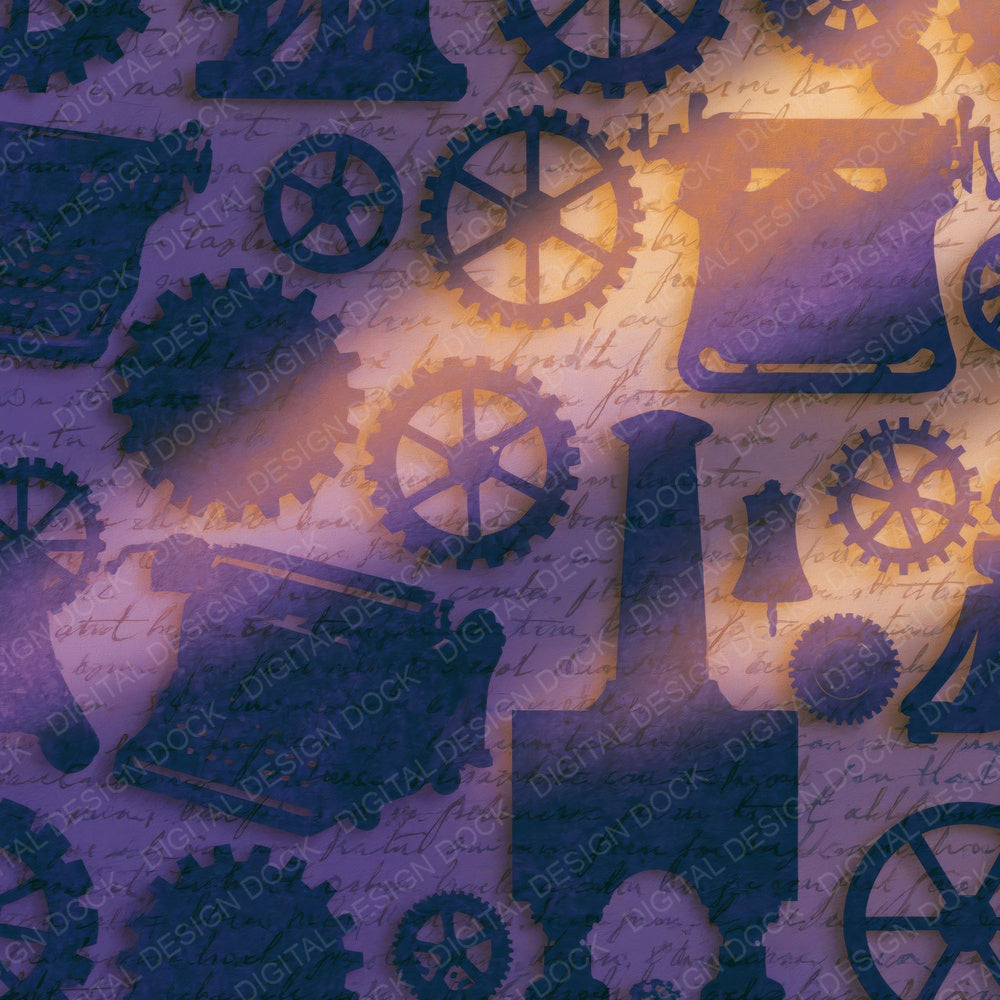 Papercut Steampunk Machinery Lavender Digital Paper Pack (DDD014077)