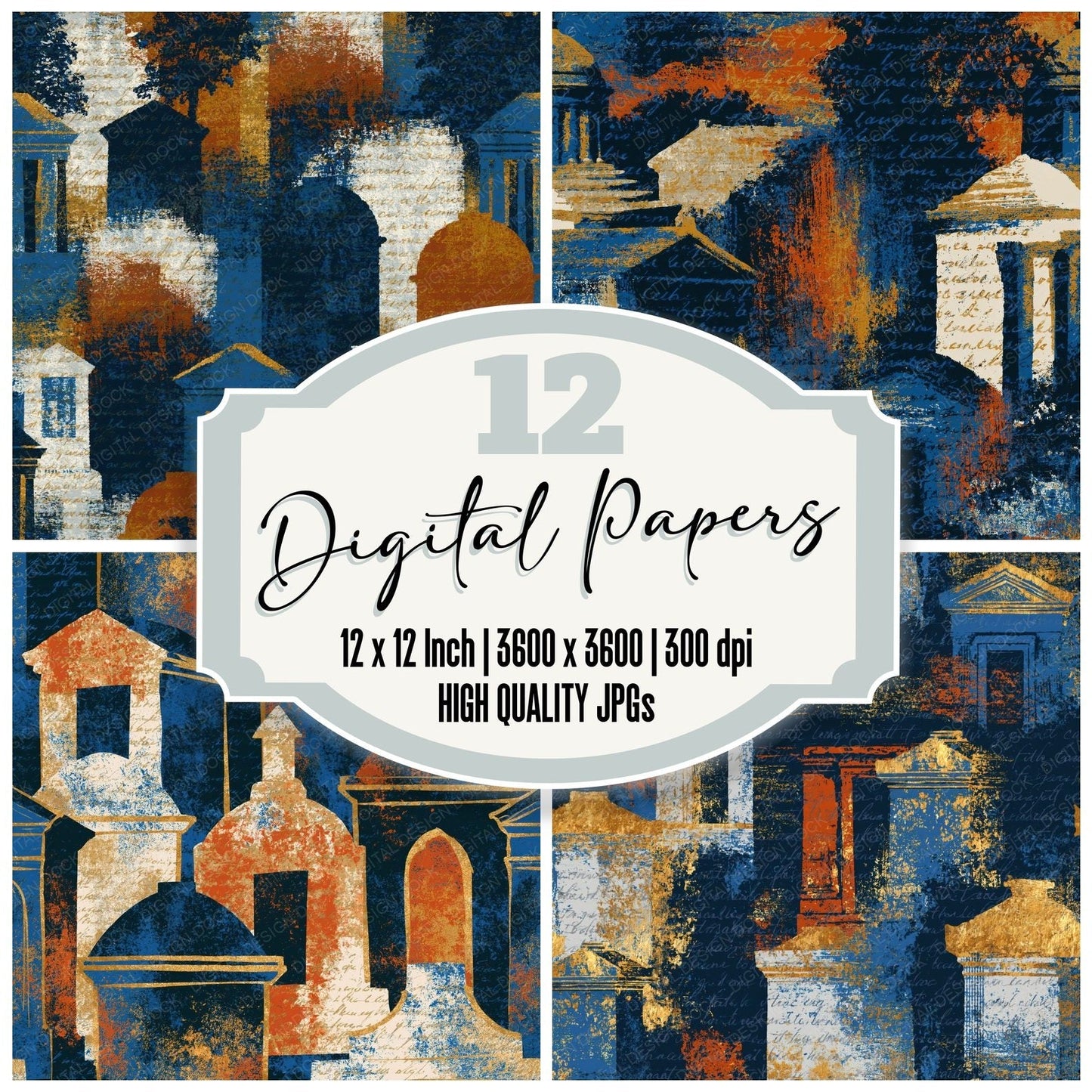 Pop Art Mausoleums Navy Chalk Rust Digital Paper Pack (DDD014078)