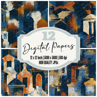 Pop Art Mausoleums Navy Chalk Rust Digital Paper Pack (DDD014078)