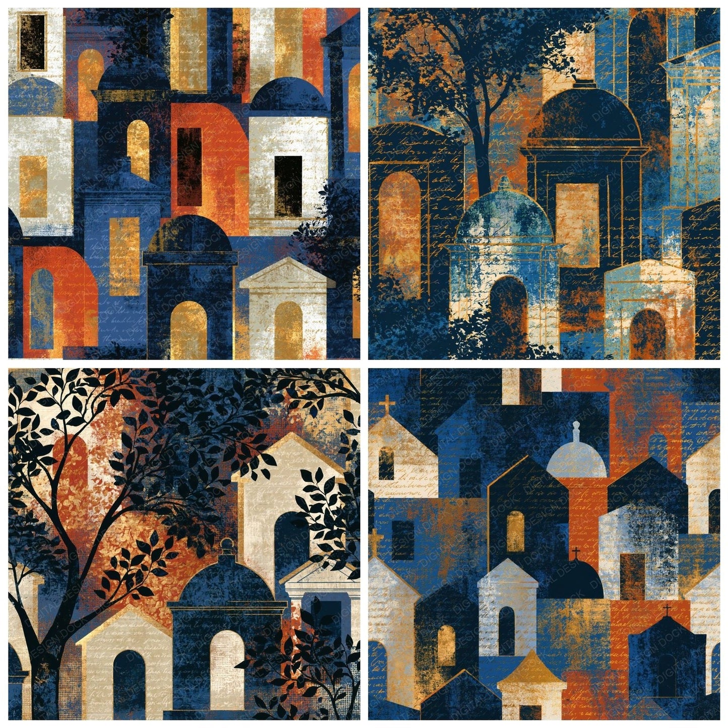 Pop Art Mausoleums Navy Chalk Rust Digital Paper Pack (DDD014078)