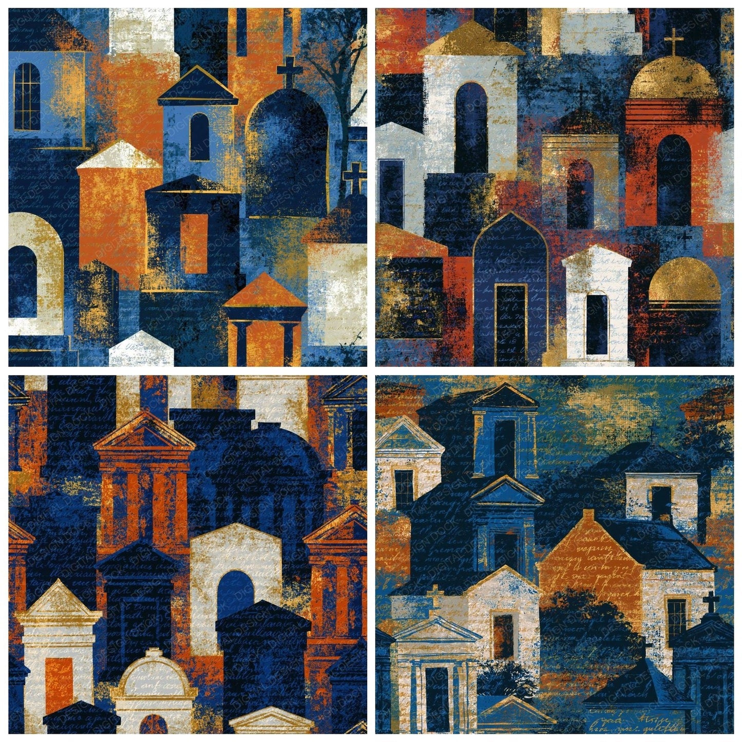 Pop Art Mausoleums Navy Chalk Rust Digital Paper Pack (DDD014078)