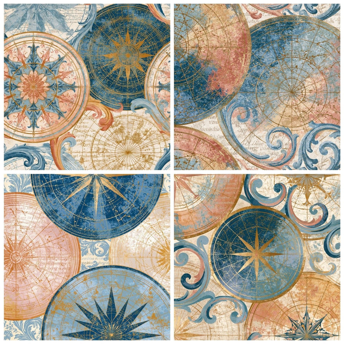 Rococo Astrological Charts Peach Cream Digital Paper Pack (DDD014079)