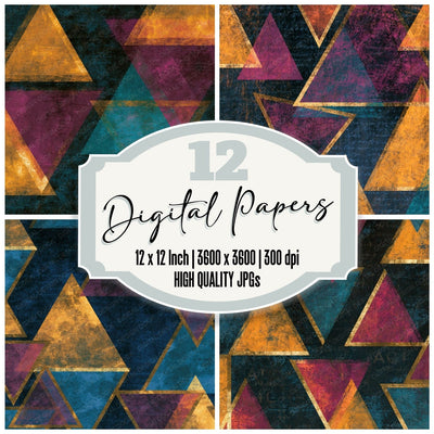 Scratchboard Glowing Triangles Plum Teal Digital Paper Pack (DDD014080)