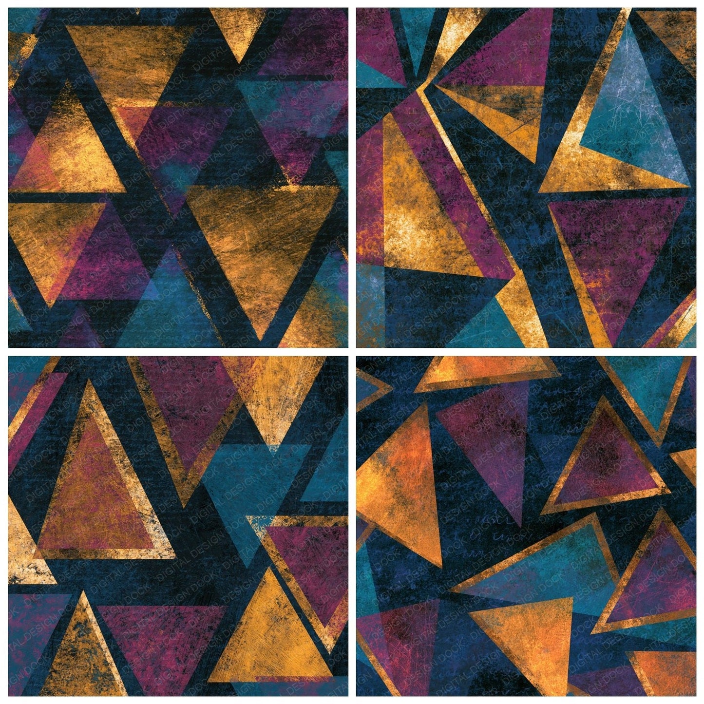 Scratchboard Glowing Triangles Plum Teal Digital Paper Pack (DDD014080)