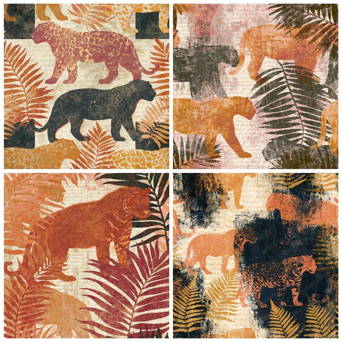 Scratchboard Jaguar Burnt Orange Cream Digital Paper Pack (DDD014081)