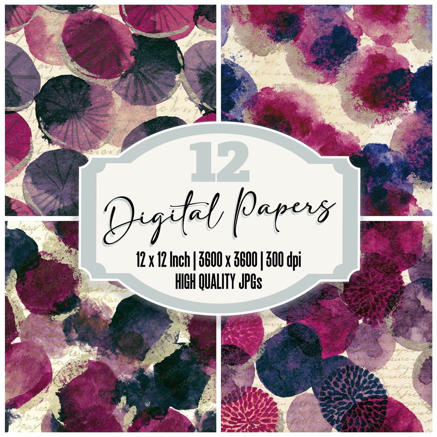 Sumi-e Pin Cushions Plum Cream Digital Paper Pack (DDD014082)