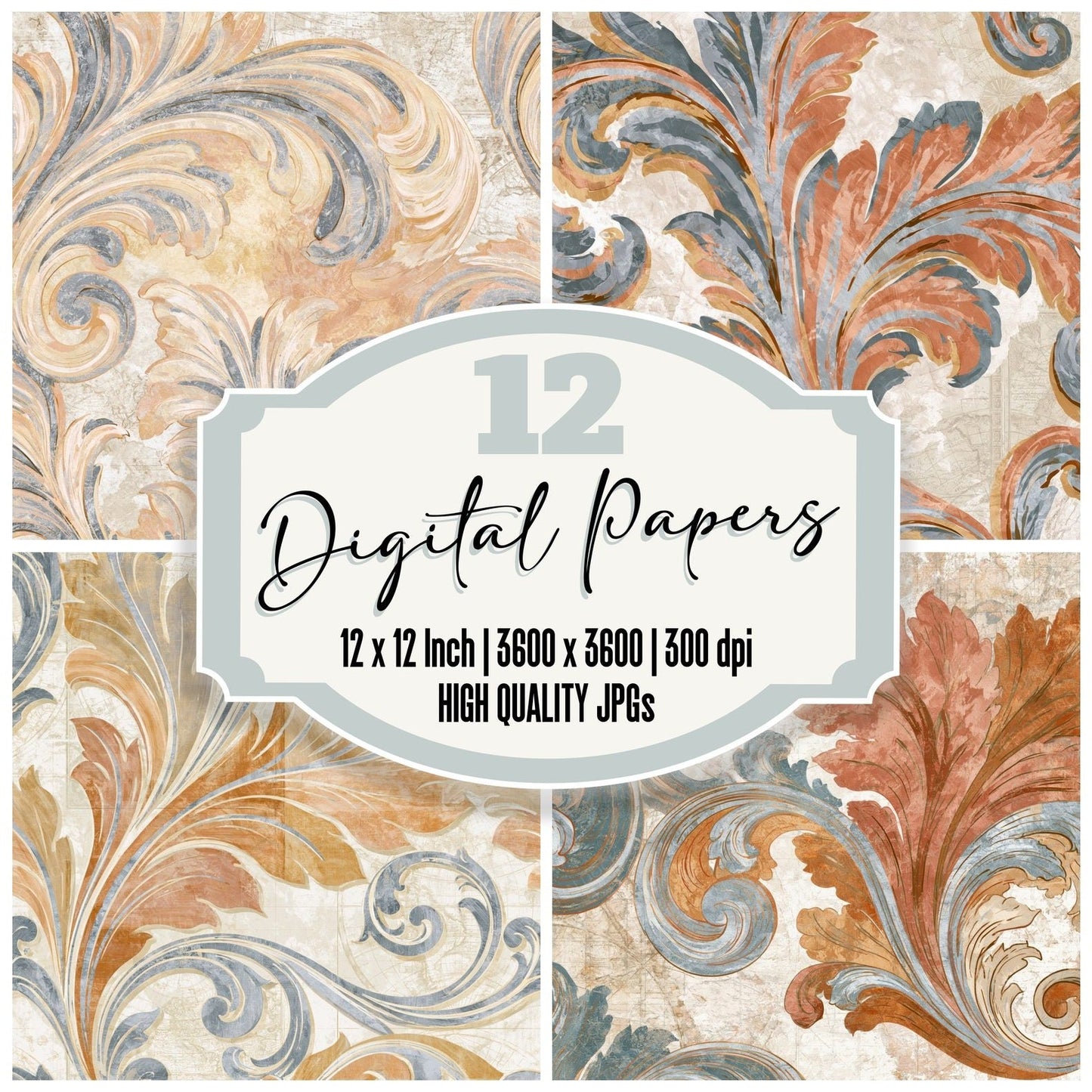 Baroque Terracotta Bone Texture Digital Paper Pack (DDD014085)