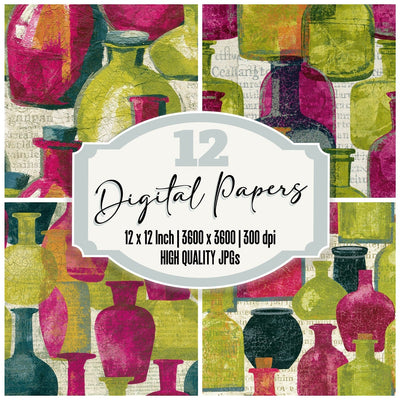 Batik Curiosity Jars Fuchsia Lime Seamless Digital Paper Pack (DDD014086)