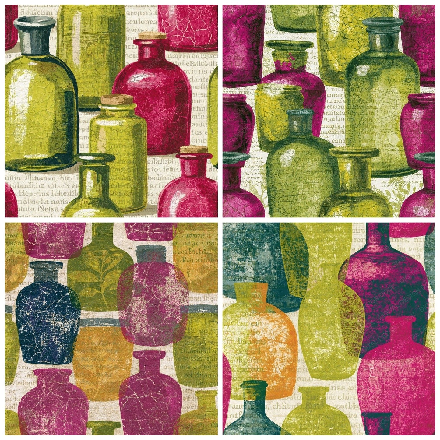 Batik Curiosity Jars Fuchsia Lime Seamless Digital Paper Pack (DDD014086)