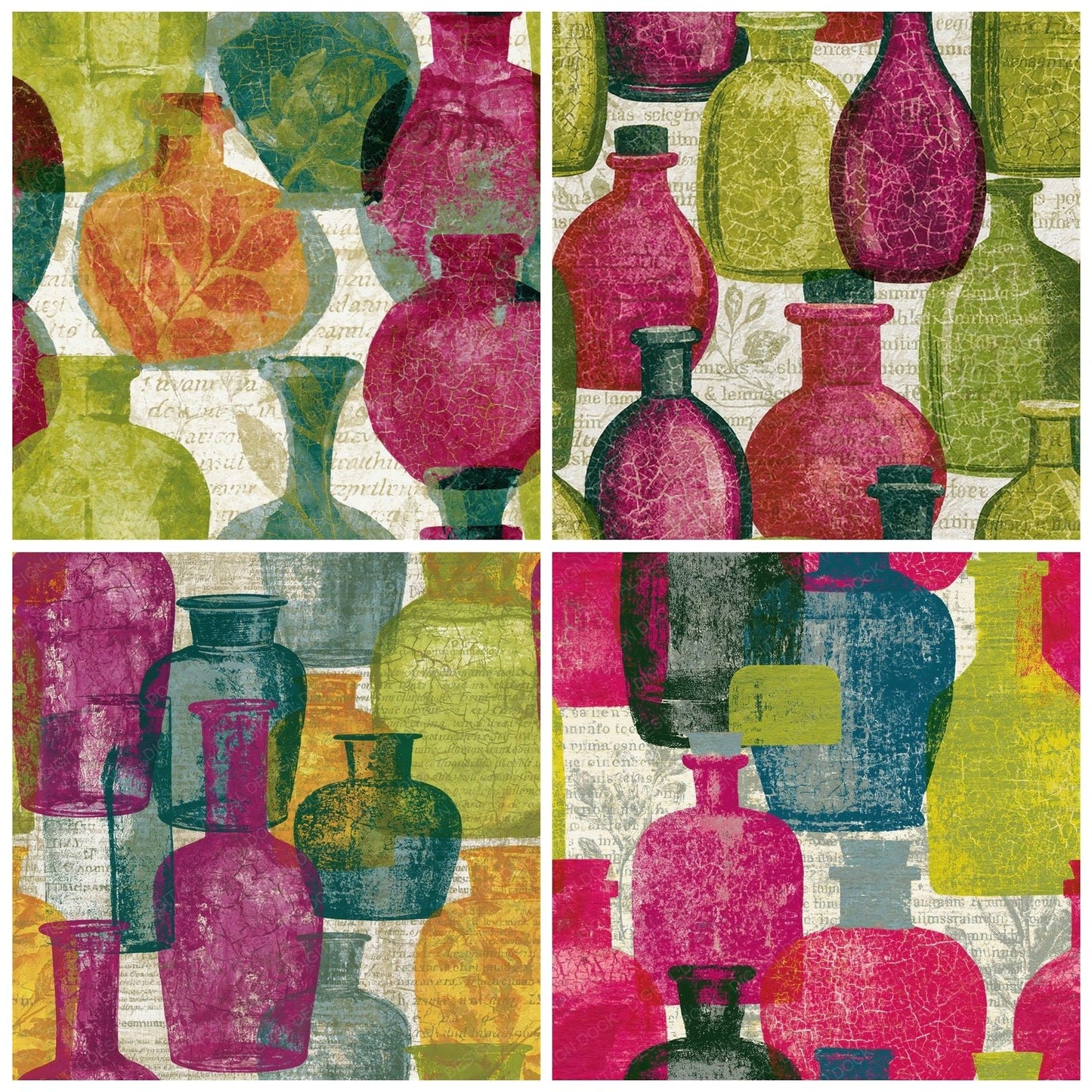 Batik Curiosity Jars Fuchsia Lime Seamless Digital Paper Pack (DDD014086)