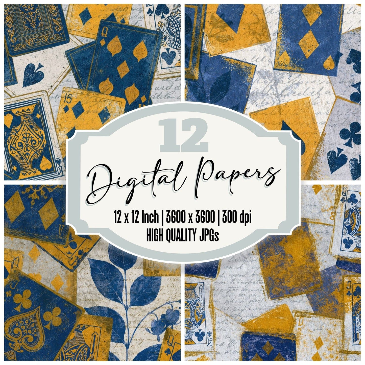 Blueprint Playing Cards Cobalt Yellow Digital Paper Pack (DDD014087)