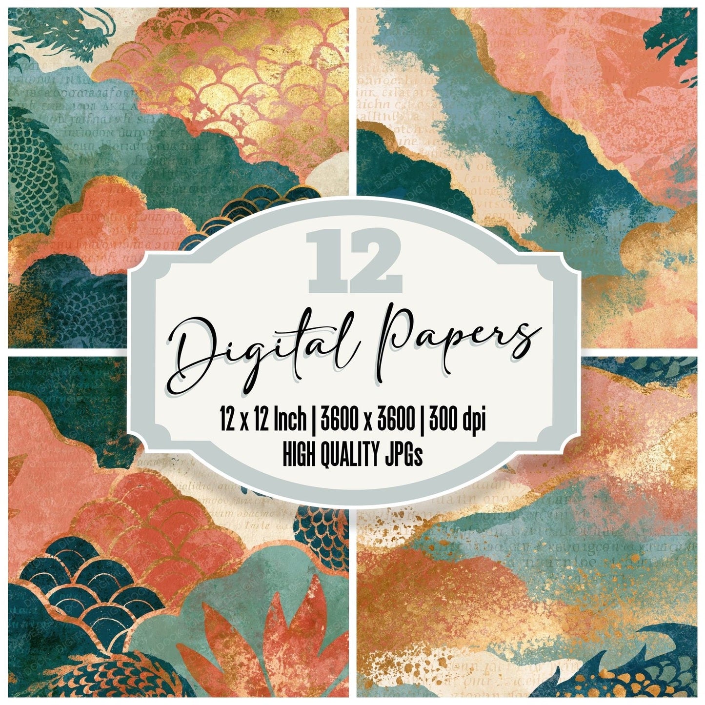 Bohemian Dragon Hoard Pink Seafoam Digital Paper Pack (DDD014088)