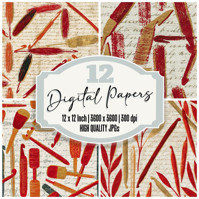 Chinoiserie Crochet Hooks Red Gold Seamless Digital Paper Pack (DDD014089)