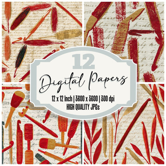 Chinoiserie Crochet Hooks Red Gold Seamless Digital Paper Pack (DDD014089)