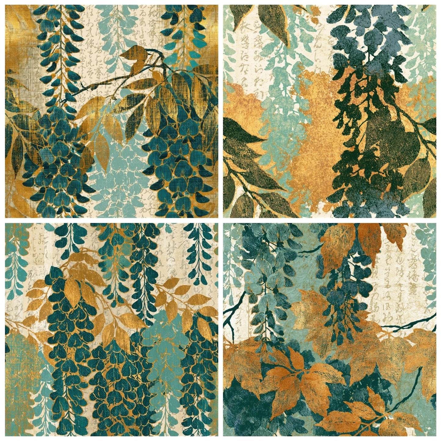 Engraving Wisteria Mint Gold Seamless Digital Paper Pack (DDD014090)