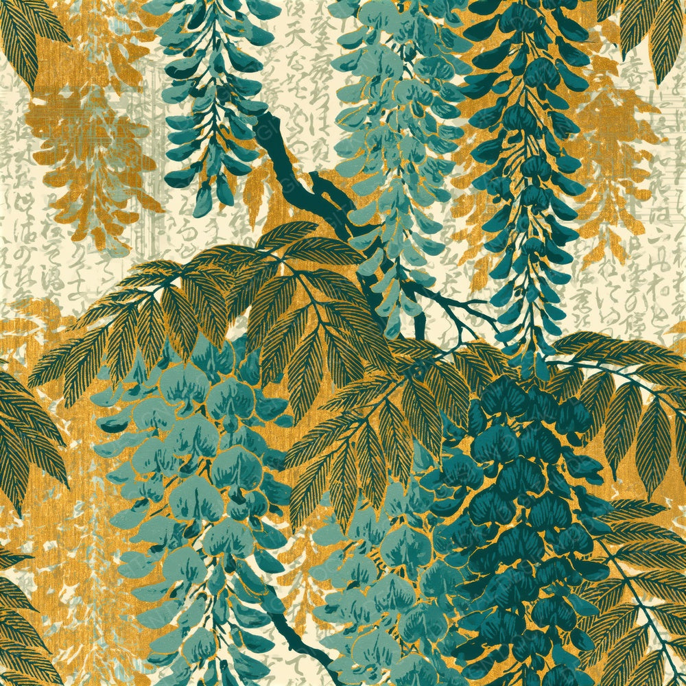 Engraving Wisteria Mint Gold Seamless Digital Paper Pack (DDD014090)