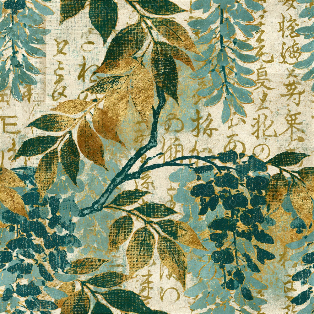 Engraving Wisteria Mint Gold Seamless Digital Paper Pack (DDD014090)