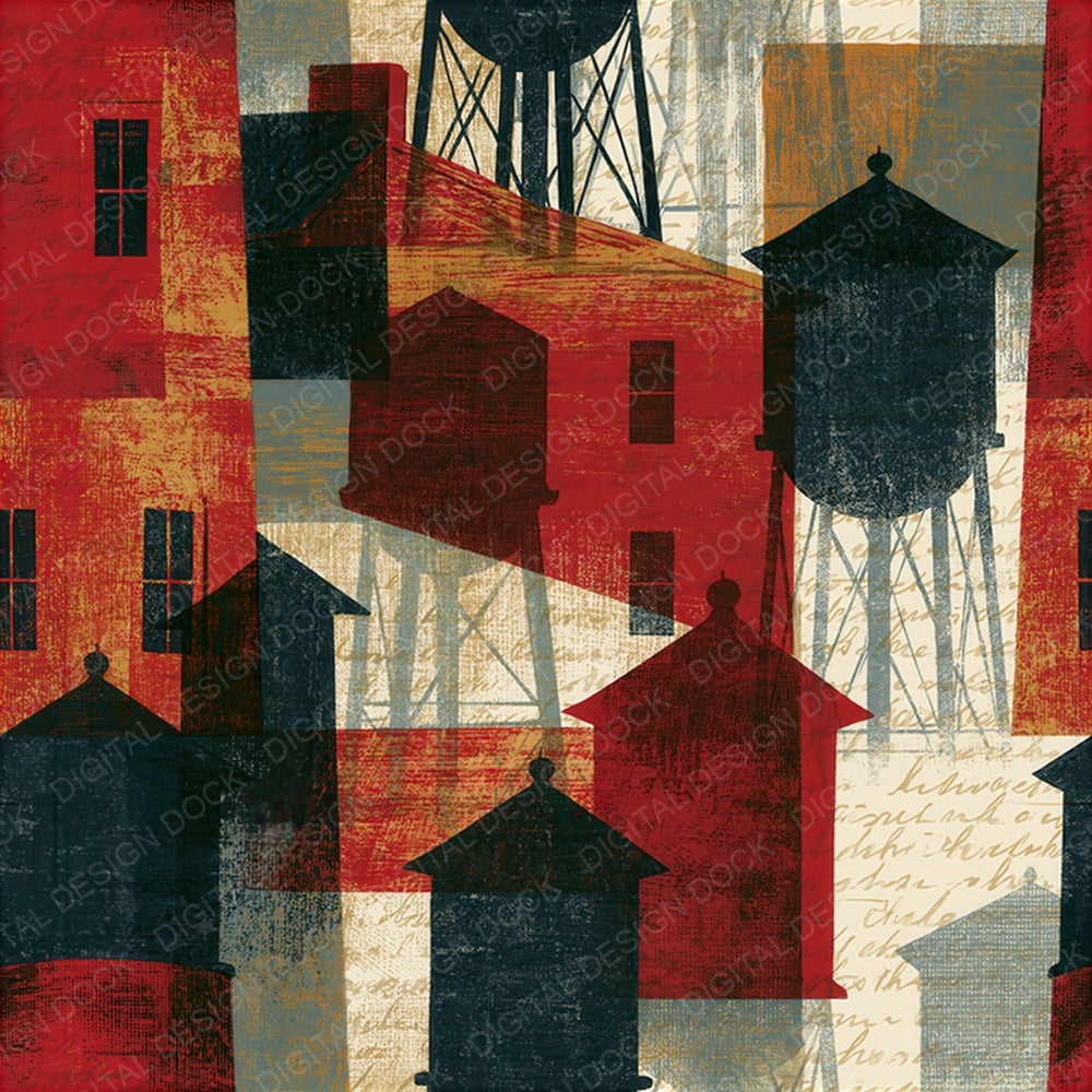 Etching Water Towers Oxblood Seamless Digital Paper Pack (DDD014091)