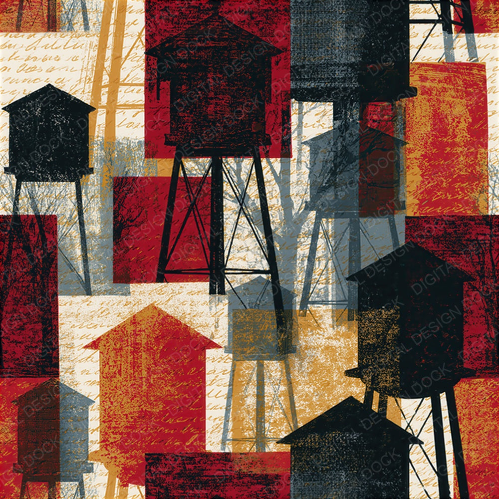 Etching Water Towers Oxblood Seamless Digital Paper Pack (DDD014091)