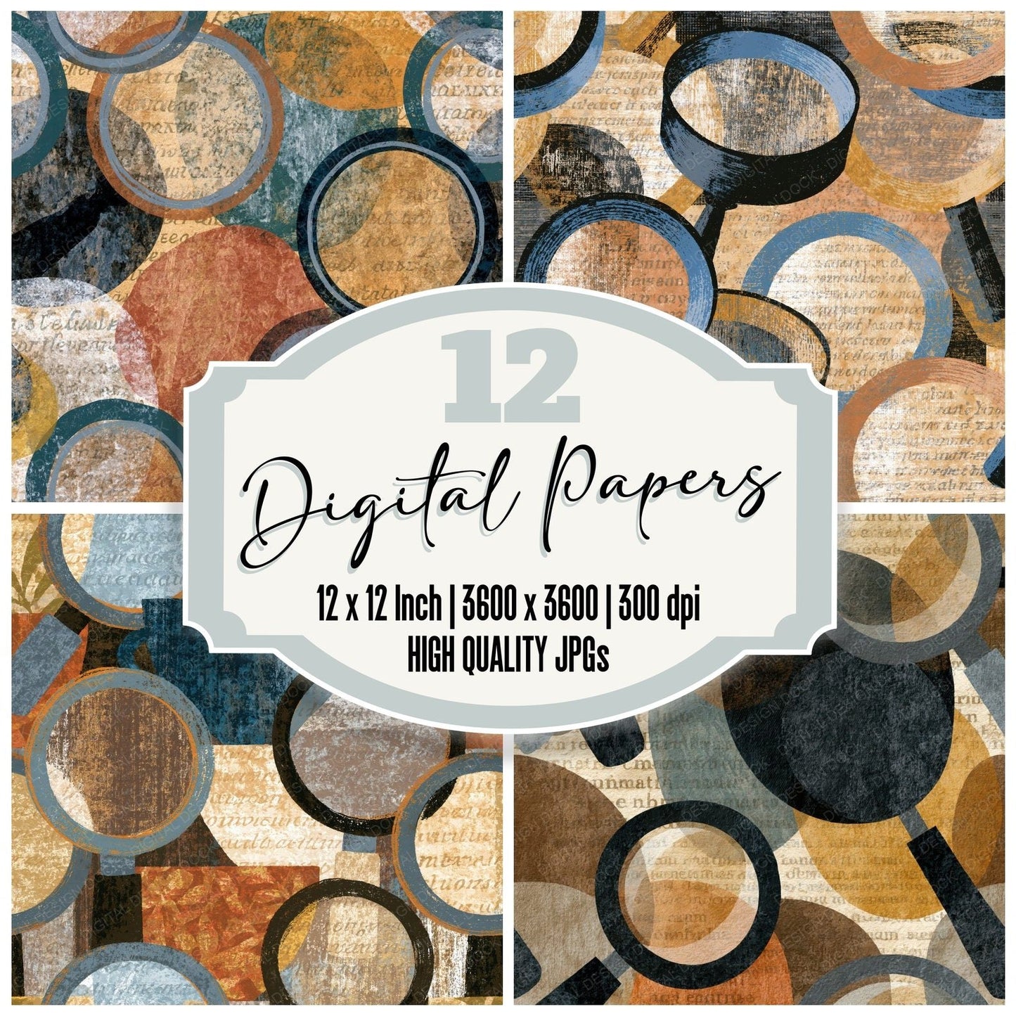 Folk Art Magnifying Glasses Sepia Parchment Digital Paper Pack (DDD014092)