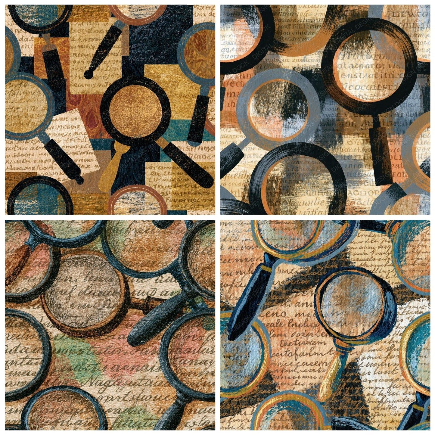 Folk Art Magnifying Glasses Sepia Parchment Digital Paper Pack (DDD014092)