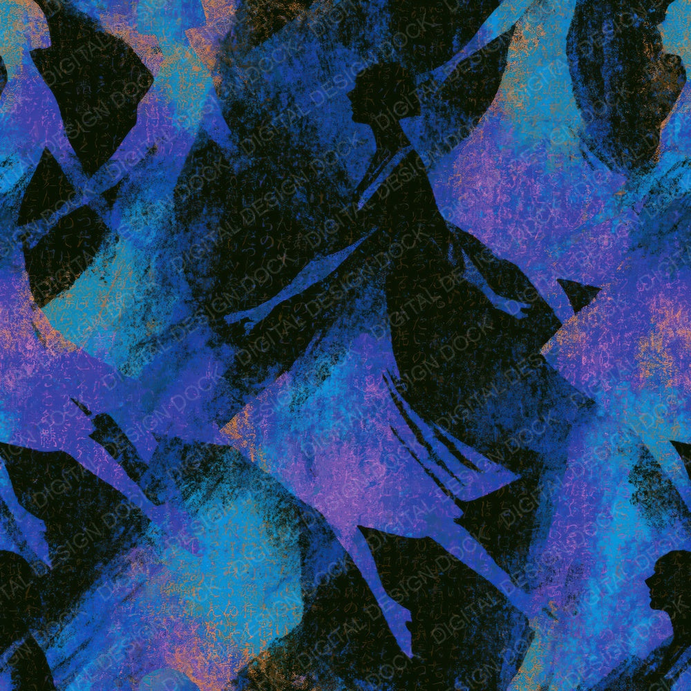 Indian Block Print Flapper Cyan Violet Digital Paper Pack (DDD014093)