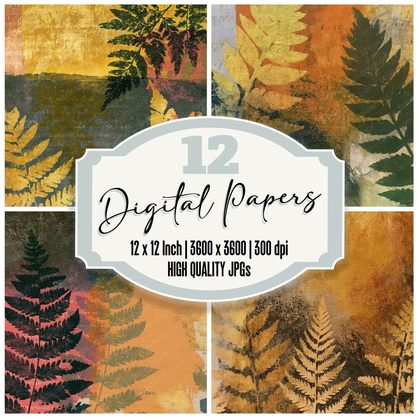 Monoprint Fern Soil Ochre Abstract Digital Paper Pack (DDD014094)