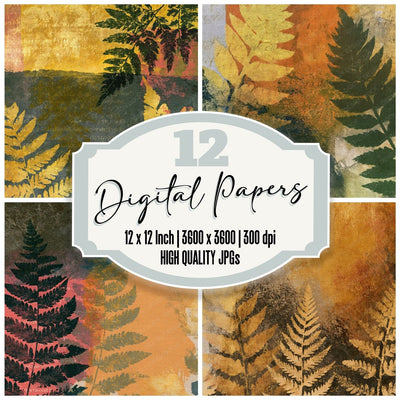 Monoprint Fern Soil Ochre Abstract Digital Paper Pack (DDD014094)